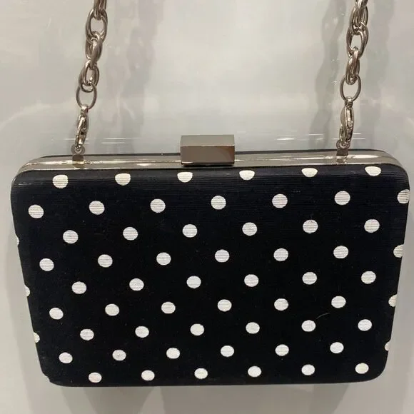 White House Black Market Black White Poka Dot Clutch Crossbody Purse Bag - Picture 2 of 5